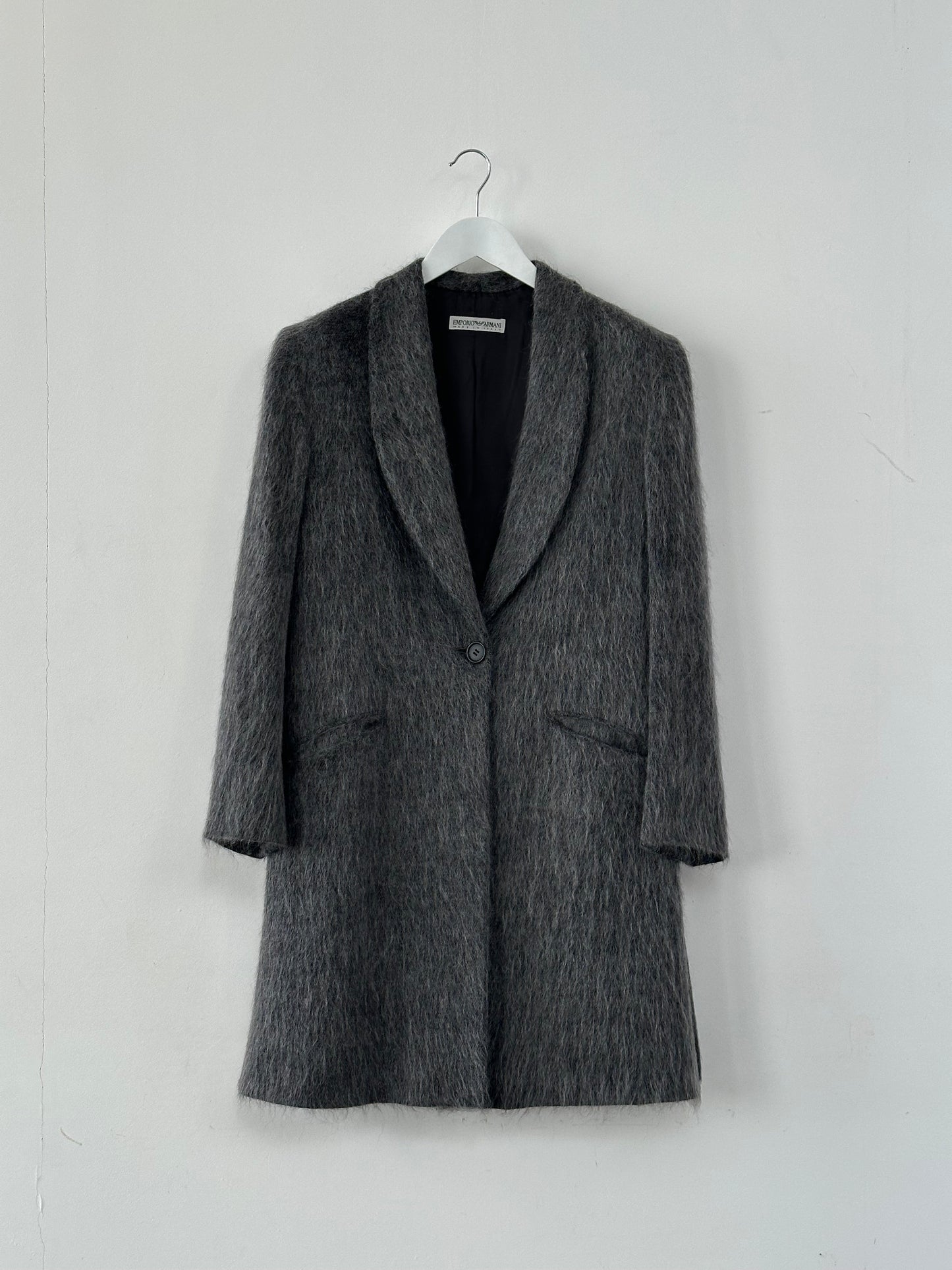 Emporio Armani Fuzzy Wool Mohair Single Breasted Coat - M