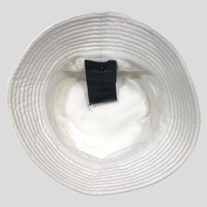 Prada 2022 Embroidered Cotton Triangle Logo Bucket Hat - L