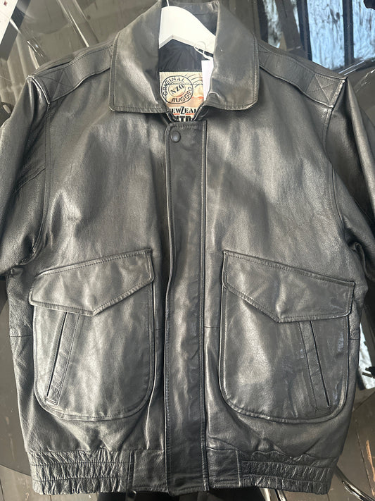 Vintage Leather Bomber Jacket - M/L