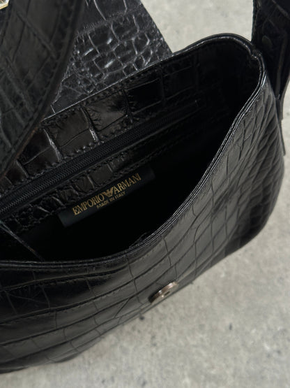 Emporio Armani 1990s Hardware Croc Leather Shoulder Bag