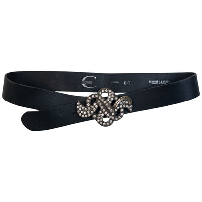 Vintage 2000s Roberto Cavalli Diamanté Leather Belt Size M | O/S, Black