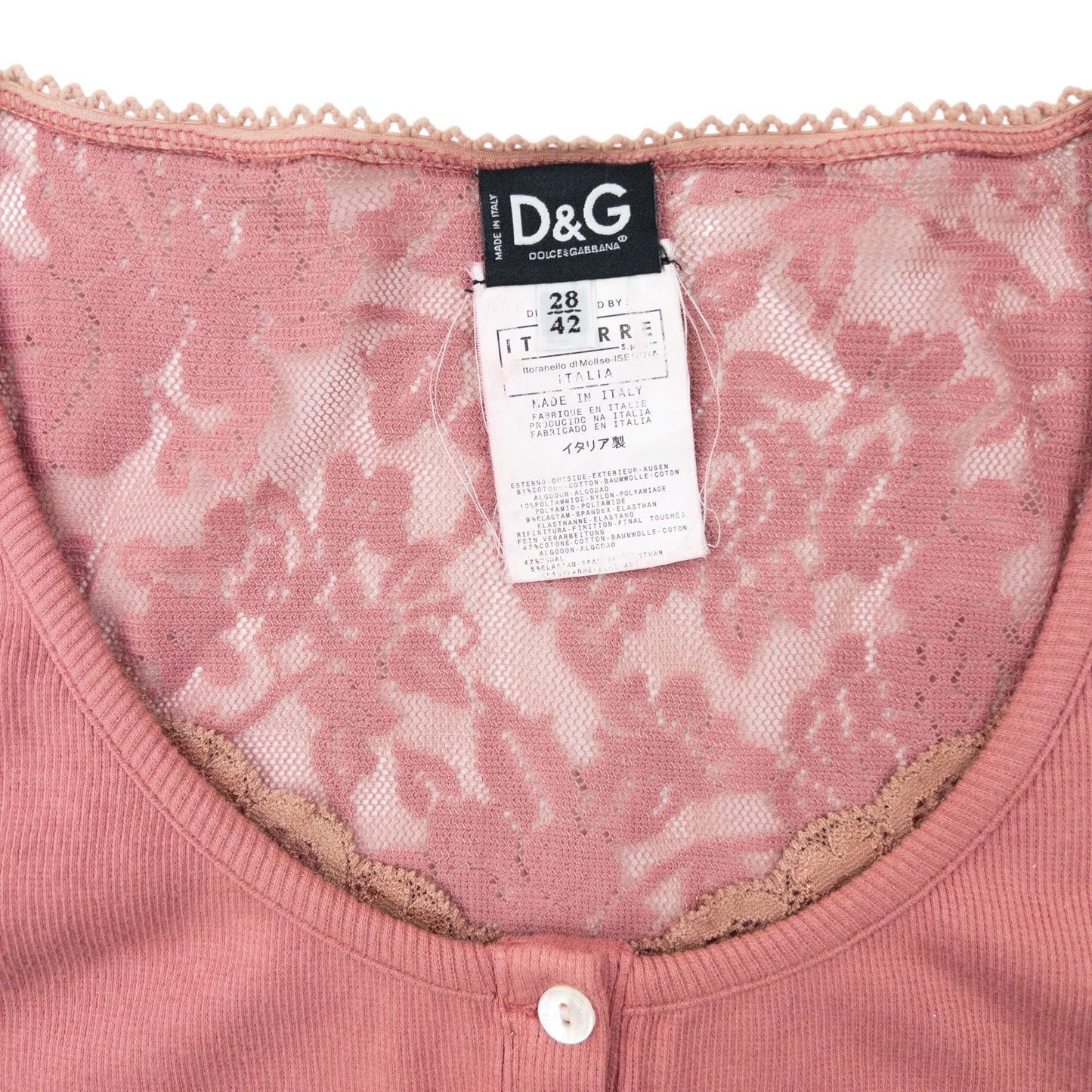 Vintage 2000s Dolce & Gabbana Knit Lace Top Womens Size S | Small, Pink