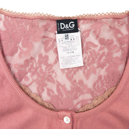 Vintage 2000s Dolce & Gabbana Knit Lace Top Womens Size S | Small, Pink