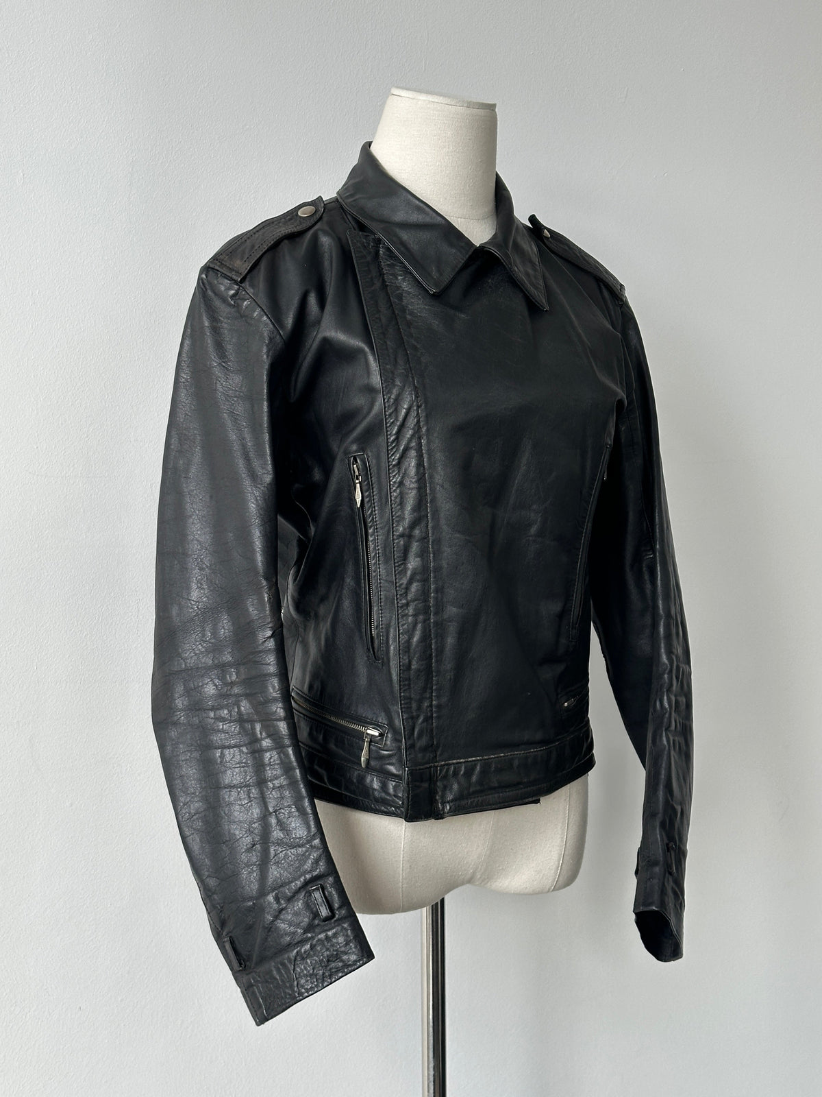 Vintage 1990s Fitted Moto Leather Jacket - XS-S