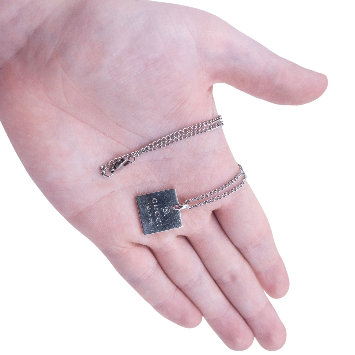 Vintage 90s Gucci Silver Square Pendant Necklace