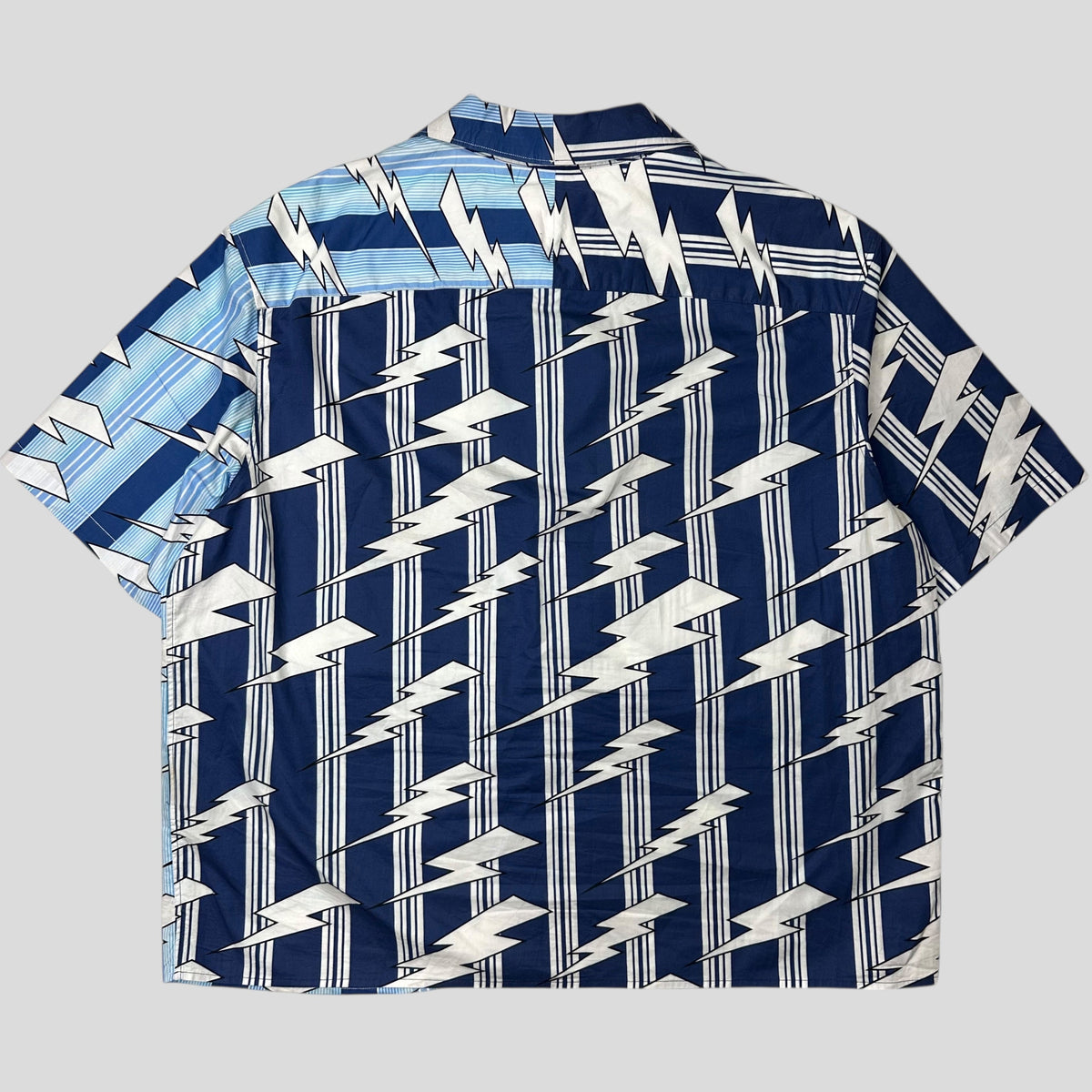 Neil Barrett 2023 Boxy Cuban Split Lightning Bolt Shirt - XL | Blue