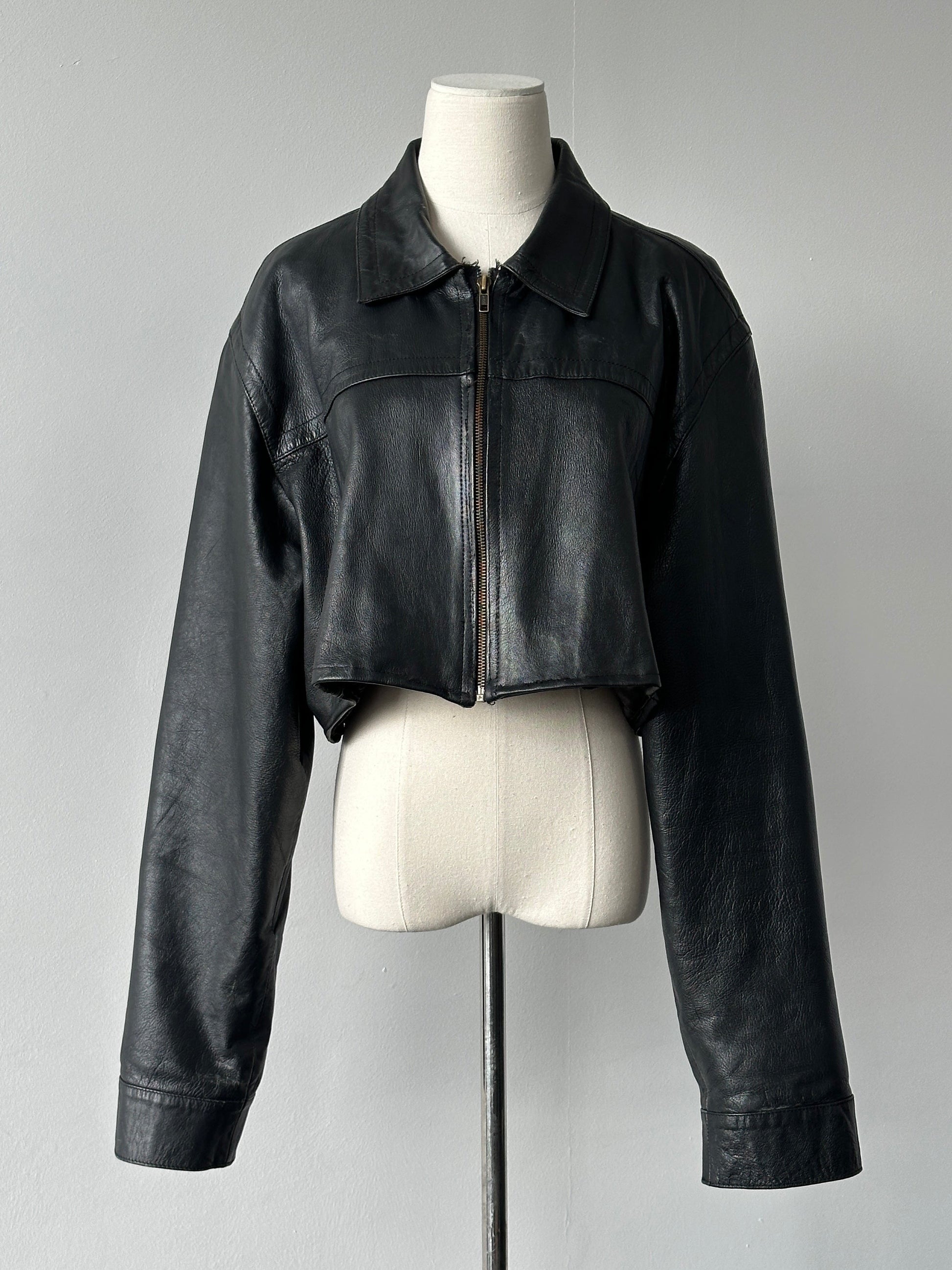 Vintage 1990s Cropped Leather Jacket - XL
