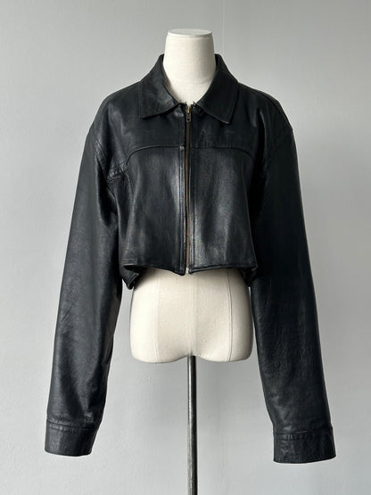 Vintage 1990s Cropped Leather Jacket - XL