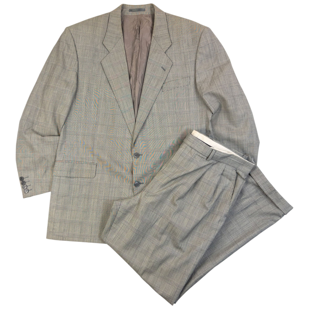 Vintage 90s YSL Yves Saint Laurent Checkered Jacket & Trousers Suit Set Size M | Medium, Grey