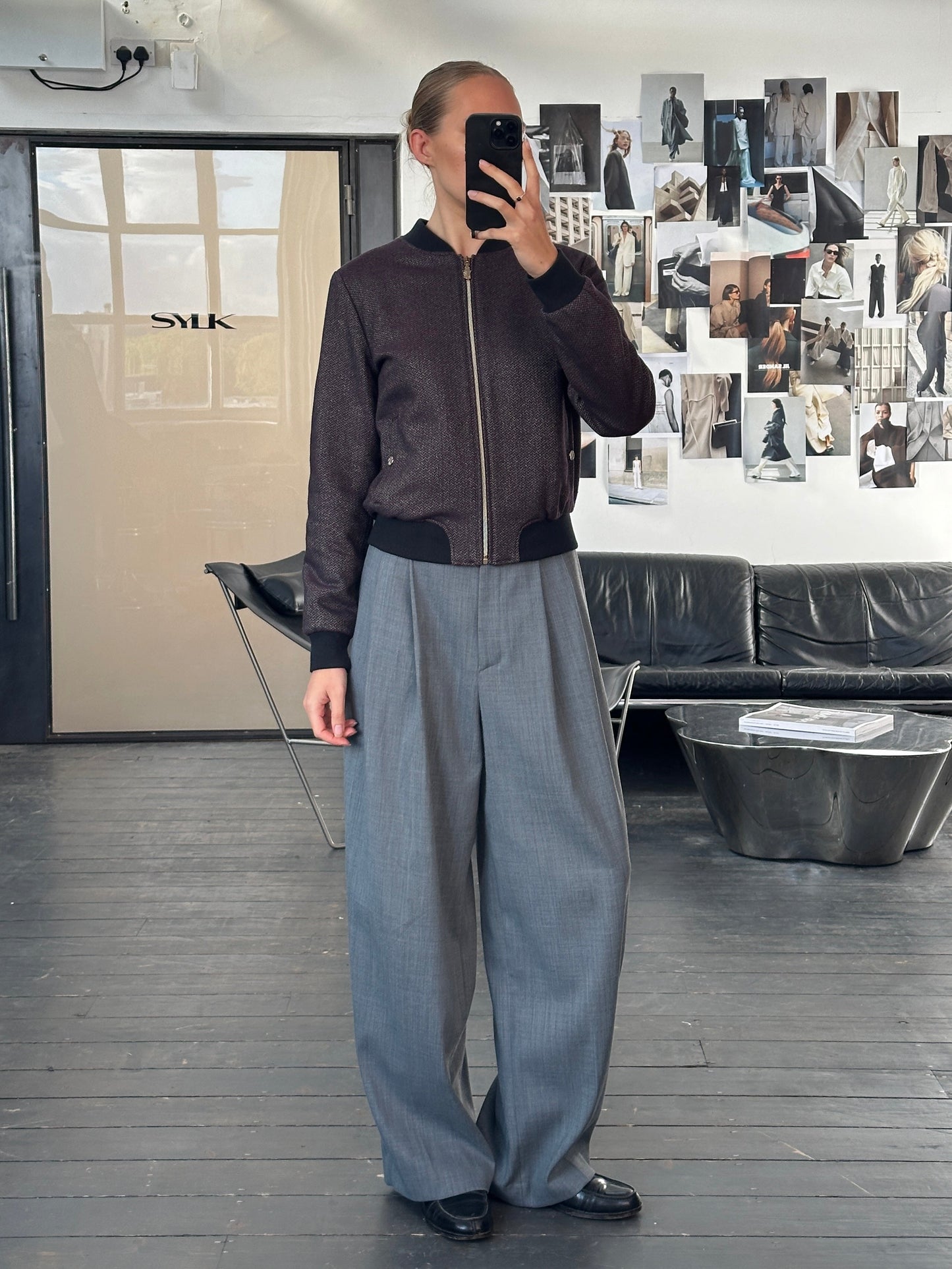 Versace Jeans 2000s Wool Herringbone Bomber Jacket - S/M