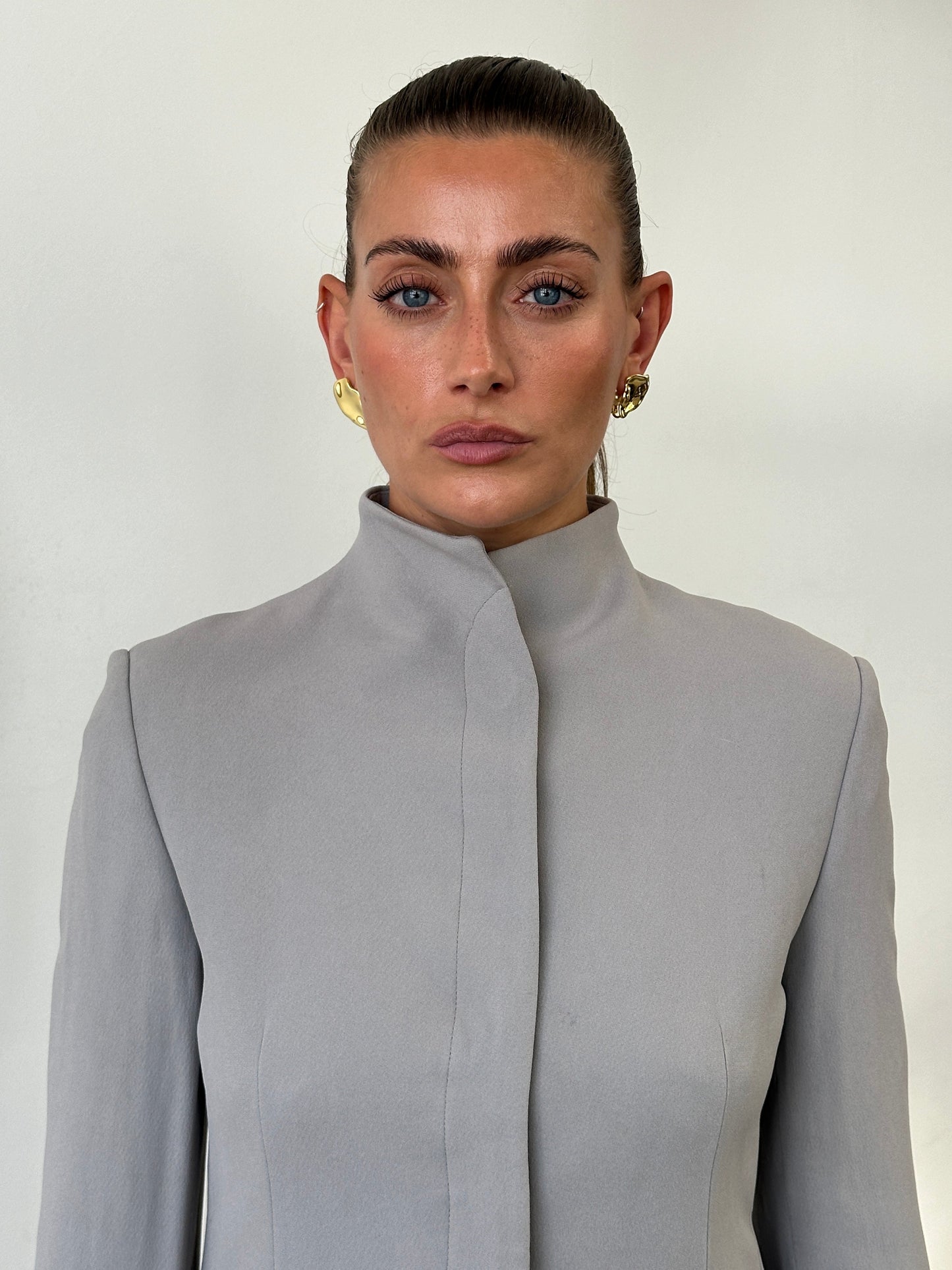 Emporio Armani High Neck Fitted Minimal Blazer Jacket - S/M