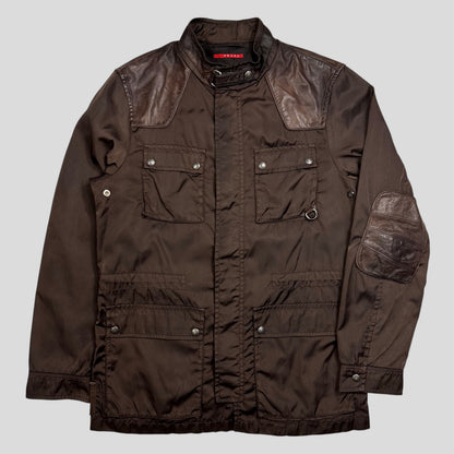 Prada Sport 2008 Nylon & Leather Hybrid Moto Field Jacket - IT54 (L) | Default Title, Brown