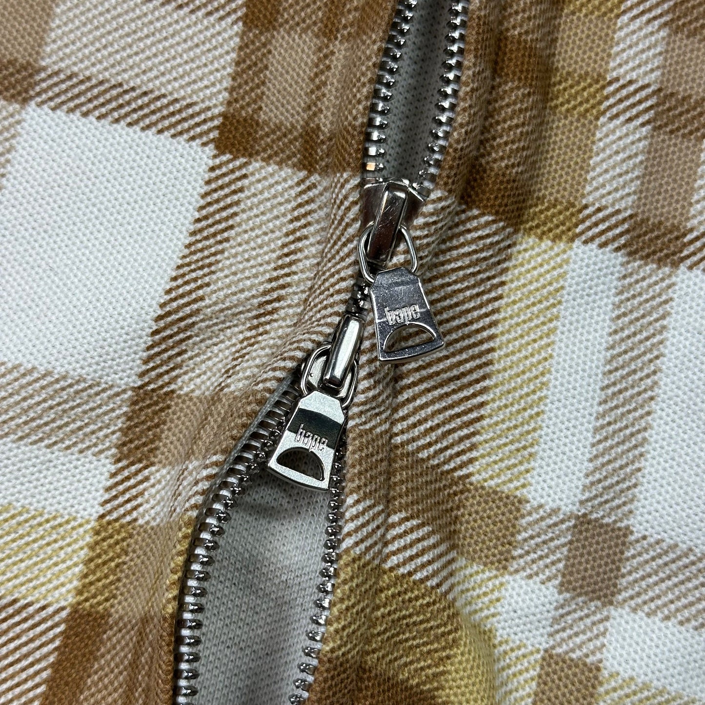 Bape 00’s Plaid Tartan Caramel Latte Cotton Zip-up Hoodie - L
