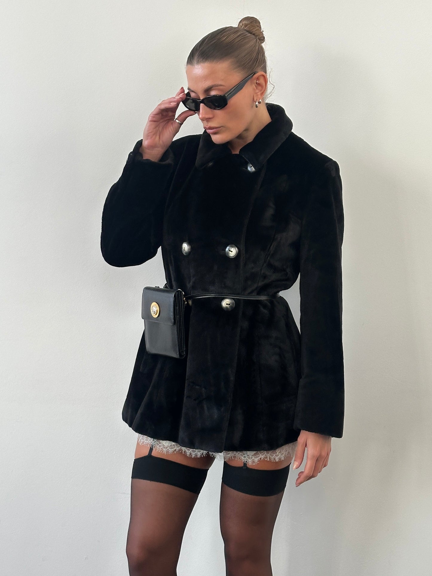 Sportmax 1990s Faux Fur Double Breasted Coat - M/L