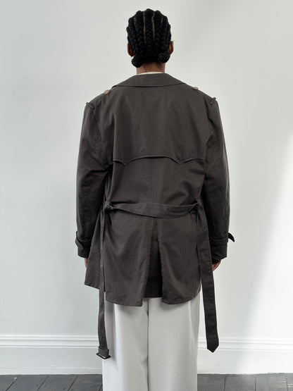 Christian Dior Le Connaisseur 1980s Cropped Cotton Belted Trench Coat - M/L