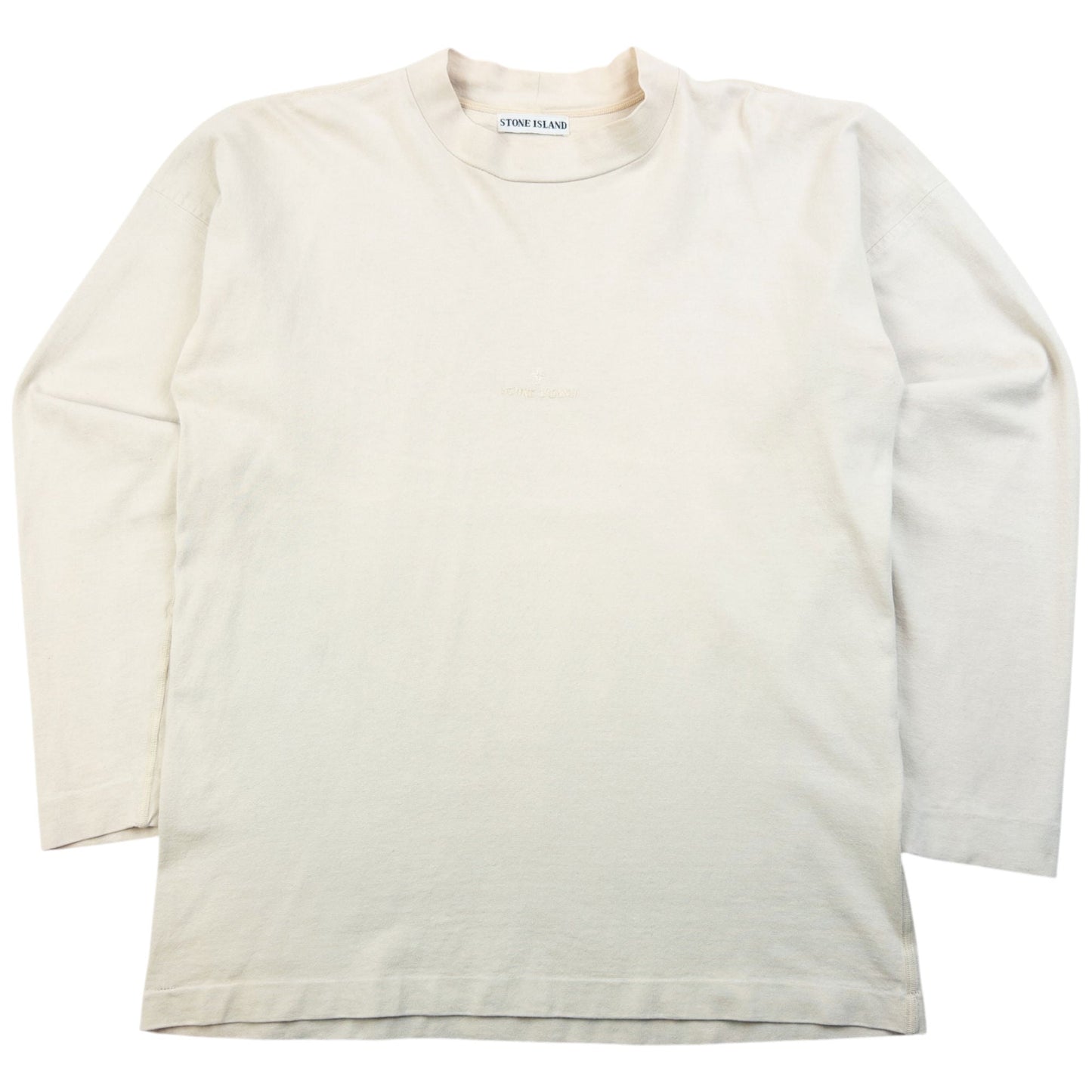 Vintage 90s Stone Island Center Logo Long Sleeve T Shirt Size S | Small, Cream