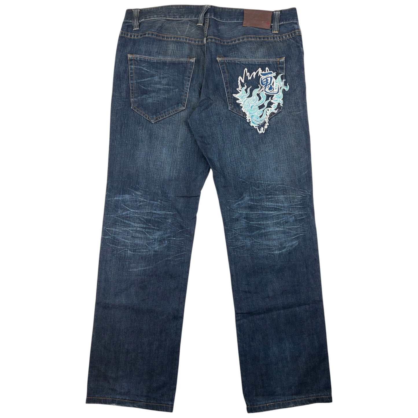 Vintage Oniarai Embroidered Devil Japanese Denim Jeans Size W38