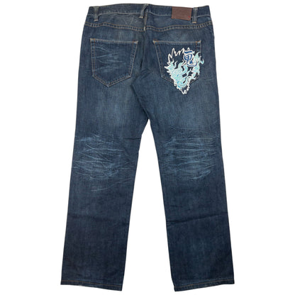 Vintage Oniarai Embroidered Devil Japanese Denim Jeans Size W38