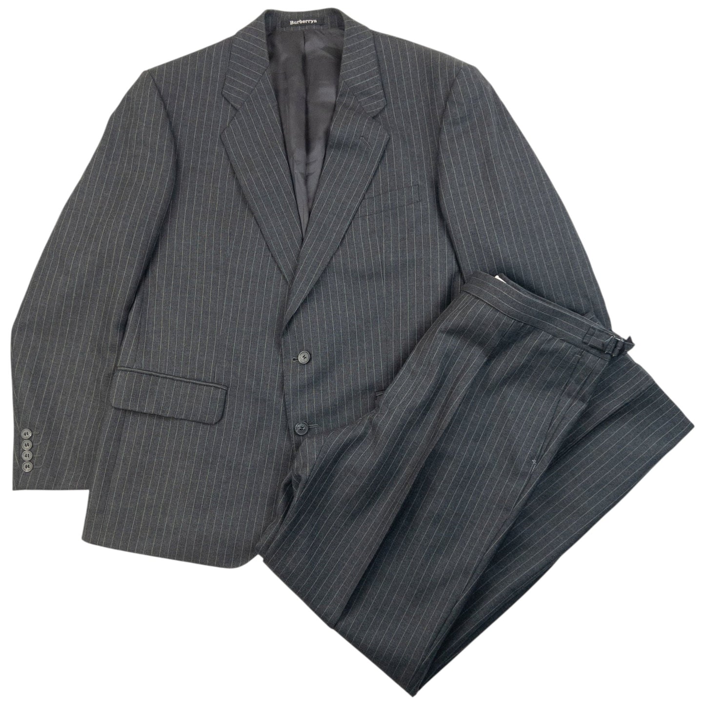 Vintage 90s Burberry Pin Stripe Jacket & Trousers Suit Set Size XL | XL, Grey