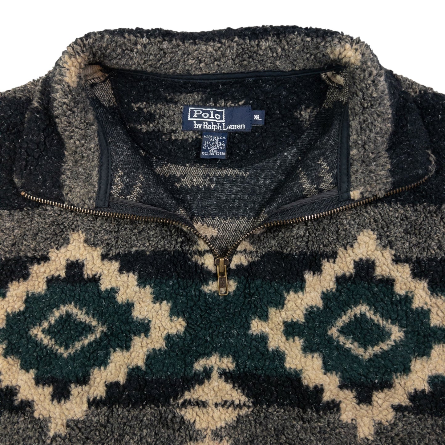 Vintage Polo Ralph Lauren Aztec Fleece Q Zip Sweatshirt Size XL
