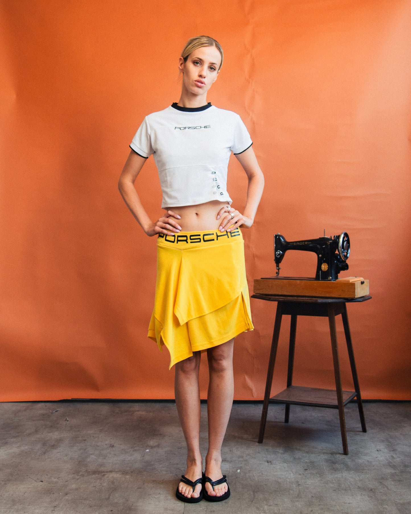 VT Rework : Porsche Asymetrical Yellow Reworked Skirt | Small, Multicoloured