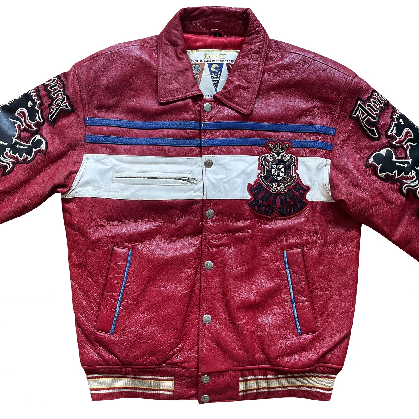 Avirex New York Lions Leather Varsity Jacket - L