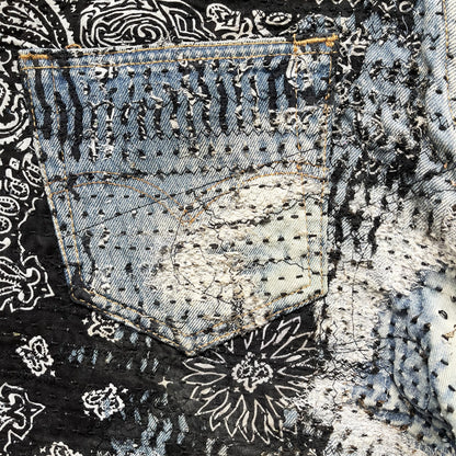 Boro Patchwork Sashiko Distressed Jeans - W34" | W34, Blue