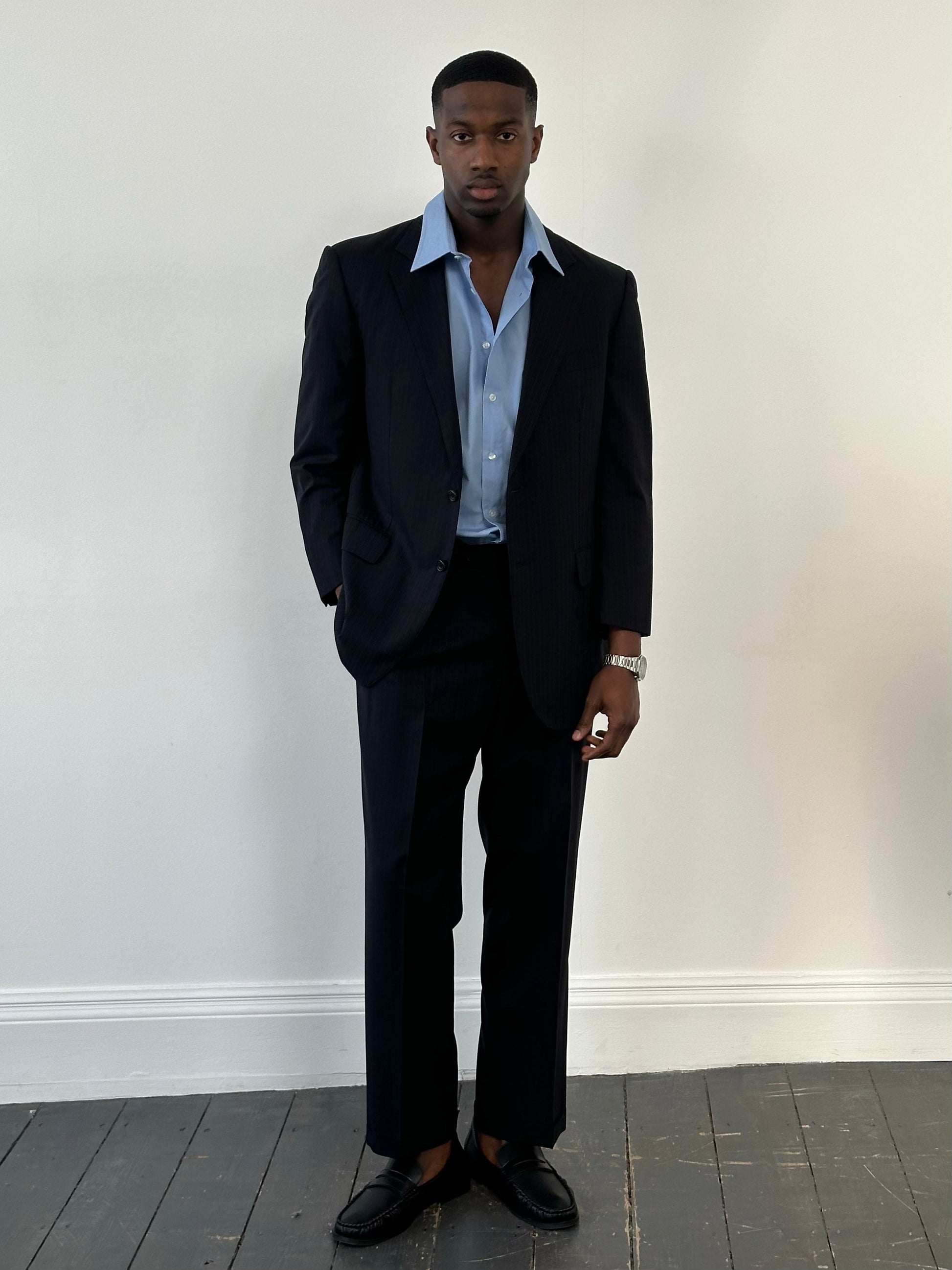 Burberry London 2000s Pure Wool High Neck Stripe Suit - 40S/L/XL