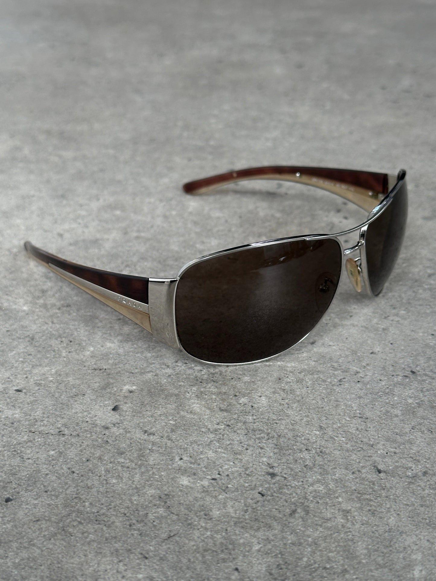 Prada 1990s Aviator Shield Logo Sunglasses