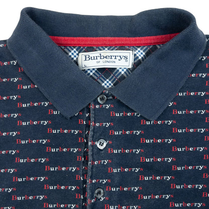 Vintage 90s Burberry Monogram Polo Shirt Size M | Medium, Navy