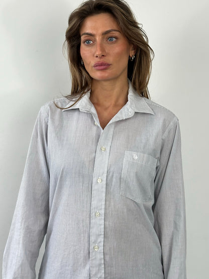 Christian Dior Monsieur 1990s cotton striped logo shirt, men's size M, featuring classic Dior branding and a stylish striped pattern.