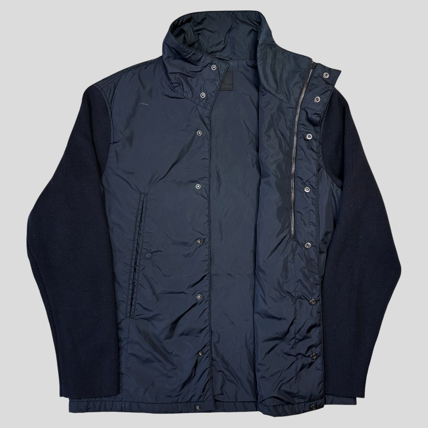 Prada Milano 2001 Asymetric Hybrid Wool and Nylon Jacket - L/XL | Default Title, Navy