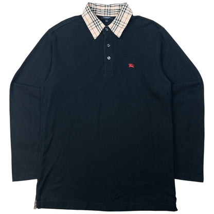 Vintage Burberry Nova Check Collar Long Sleeve Polo Shirt Size S | Small, Black