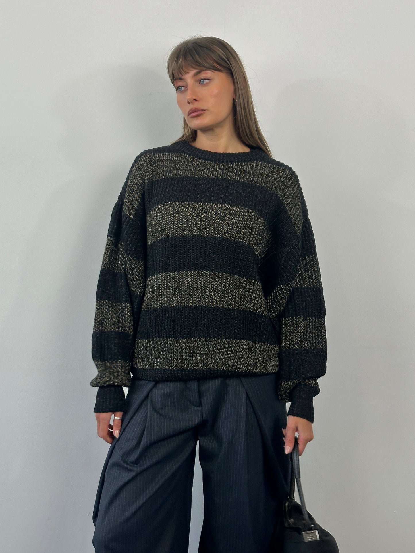 Italian Vintage 1990s Wool Alpaca Striped Knitted Jumper - XL/XXL