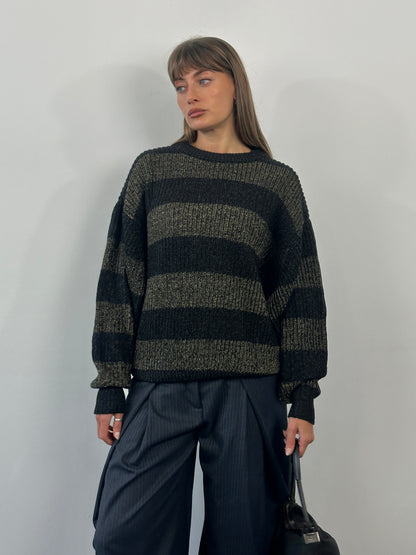 Italian Vintage 1990s Wool Alpaca Striped Knitted Jumper - XL/XXL