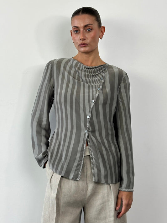 Armani Collezioni Asymmetric Pure Silk Stripe Blazer - M