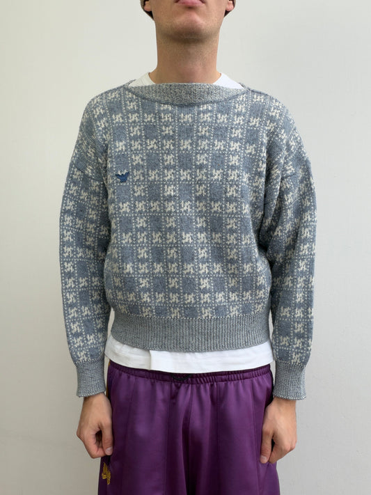 Emporio Armani 80s Grid Knit Jumper | Small, Light Blue
