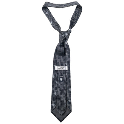 Vintage 90s Gianni Versace Medusa Monogram Silk Tie | O/S, Navy