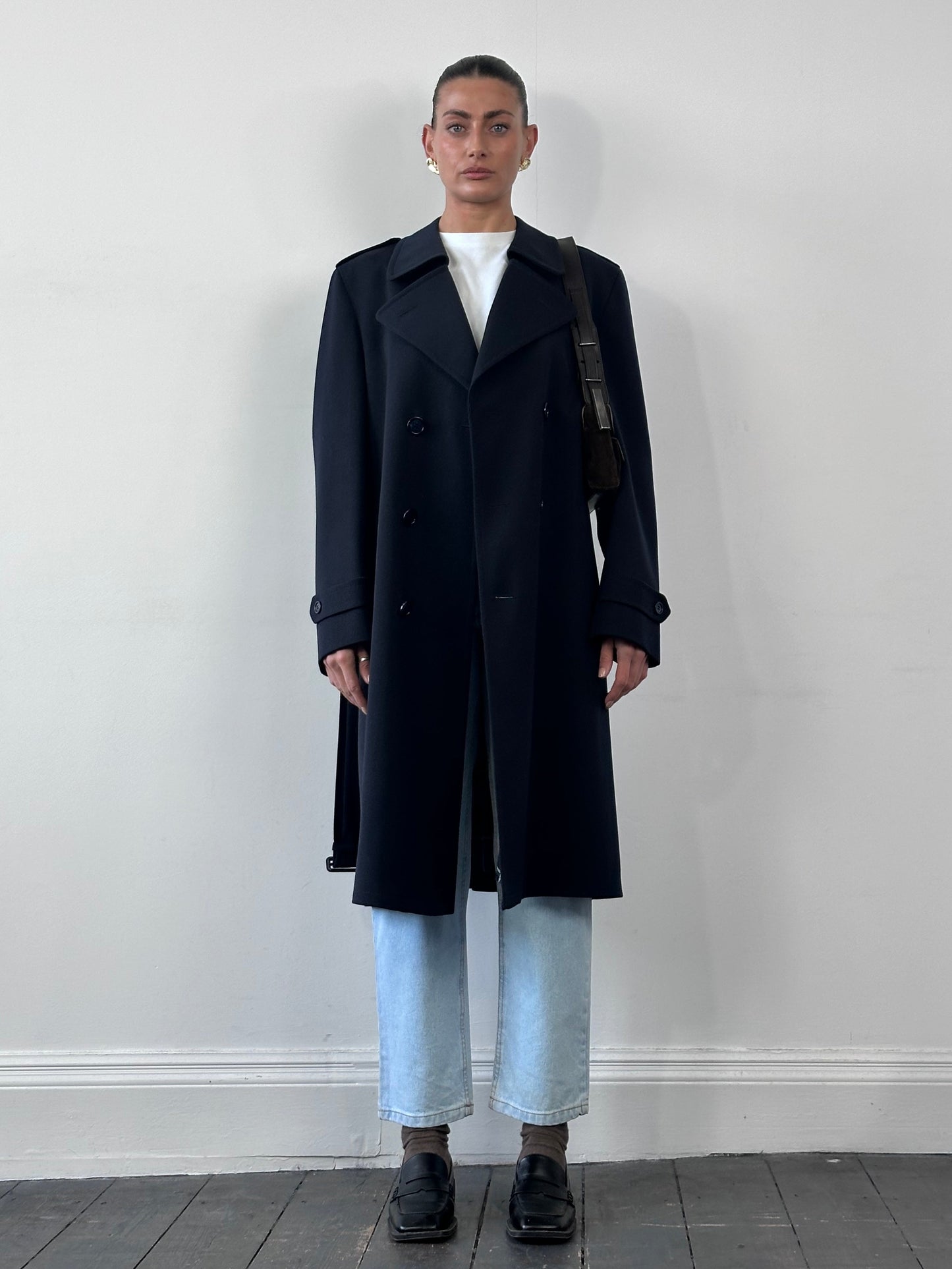 Vintage New Wool Twill Belted Trench Coat - XL