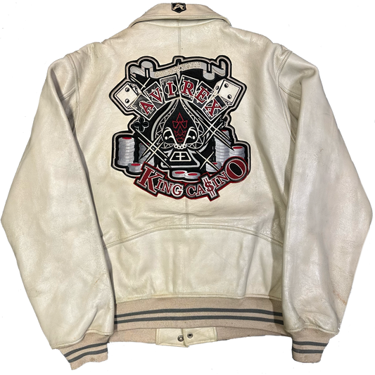 Avirex King Casino Leather Jacket In White ( M )