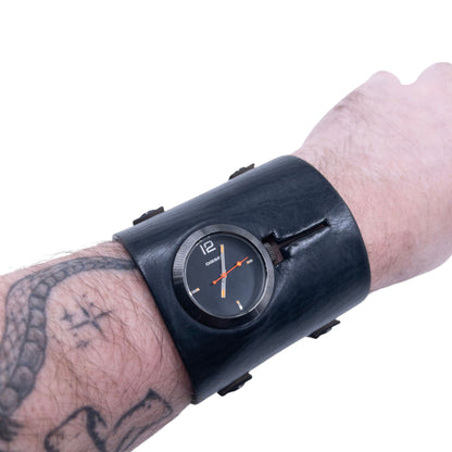 Vintage 2000s Diesel Double Buckle Leather Cuff Watch | O/S, Black