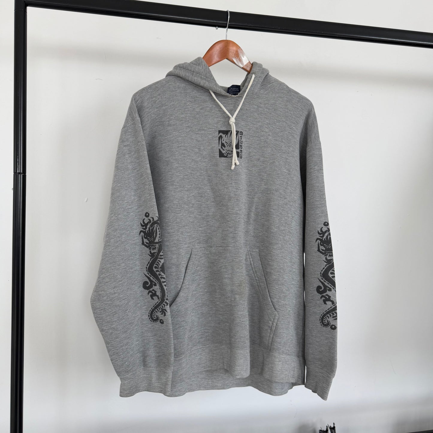 1990s stüssy distressed dragon hoodie | O/S, Grey
