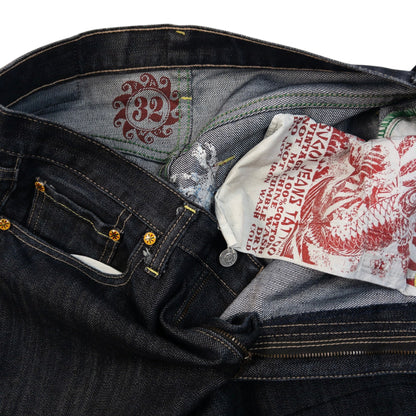 Vintage 2000s Sugoi Embroidered Mask & Koi Fish Japanese Denim Jeans Size W31 | W31, Navy