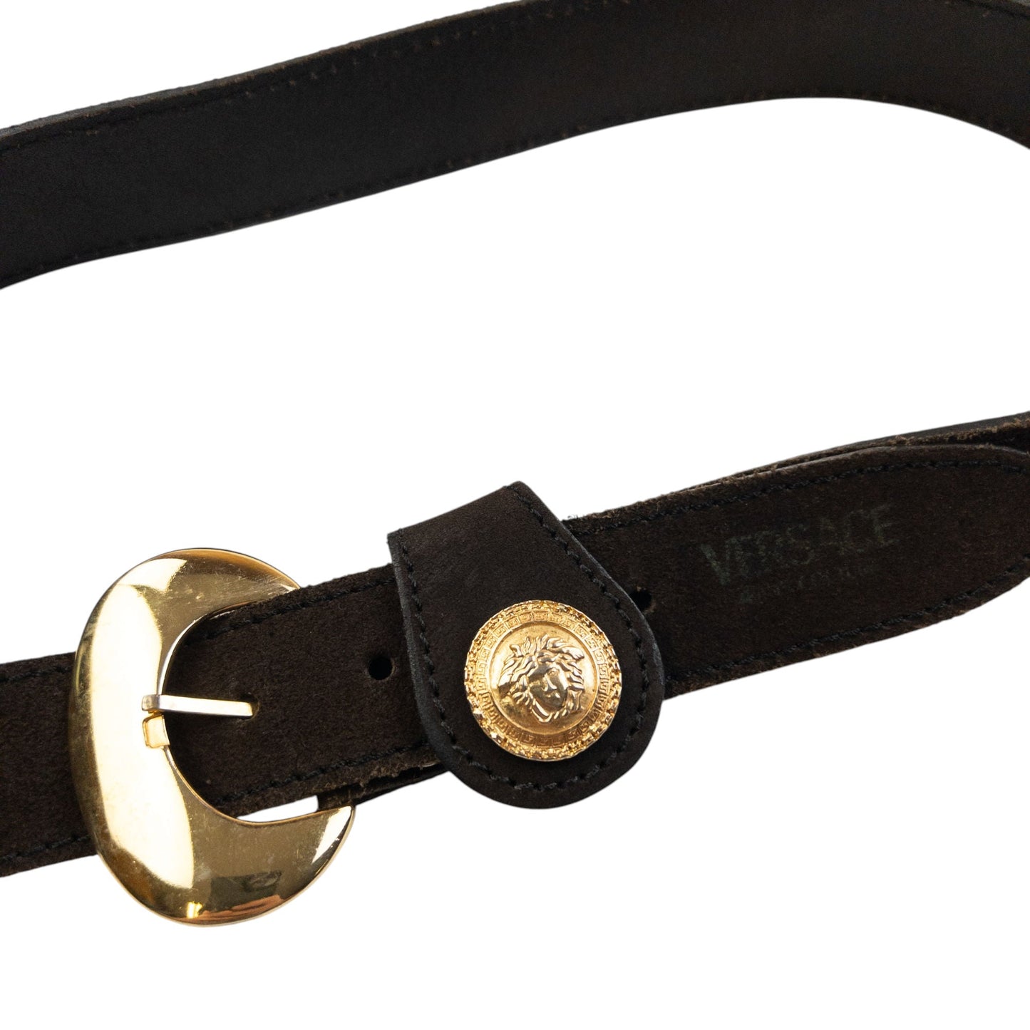 Vintage 90s Versace Jeans Couture Suede Leather Belt Size M | Medium, Brown