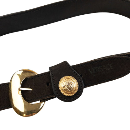 Vintage 90s Versace Jeans Couture Suede Leather Belt Size M | Medium, Brown