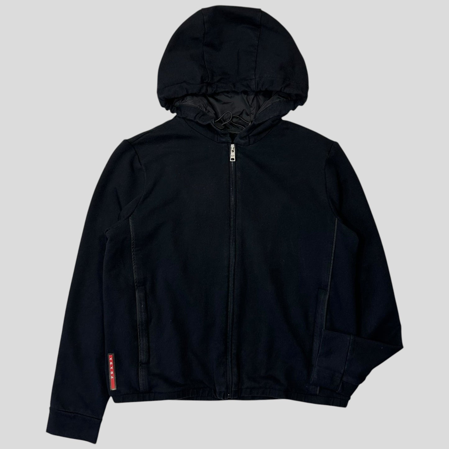 Prada 2017 Red Tab Boxy Cropped Piped Zip-up Hoodie - M