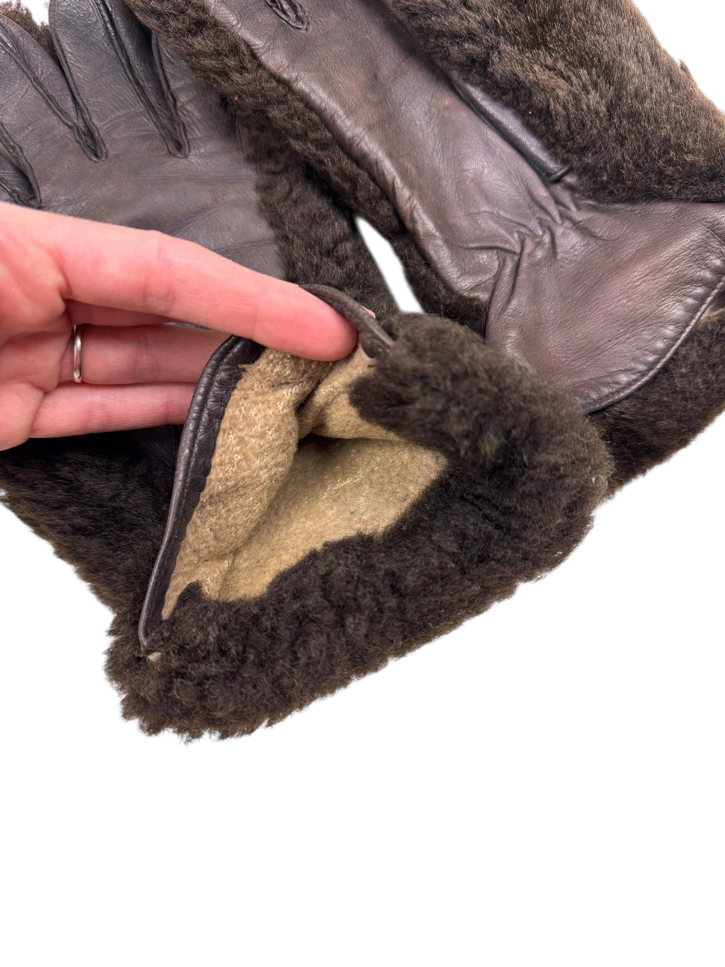 Mid-Century shearling gauntlets | O/S, Brown