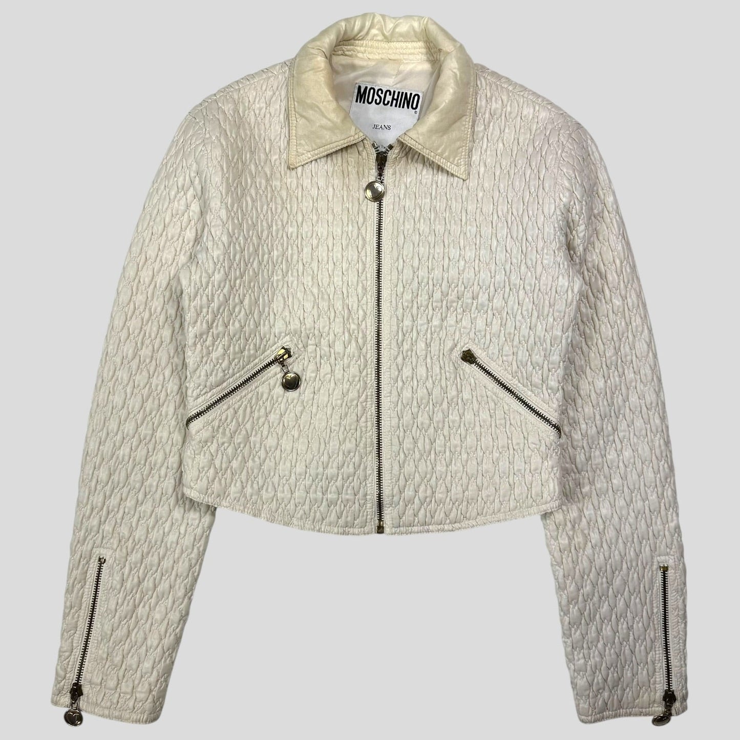Moschino Jeans 90’s Textured Cropped Love Heart Zip Jacket - IT40 | Default Title, Multicoloured