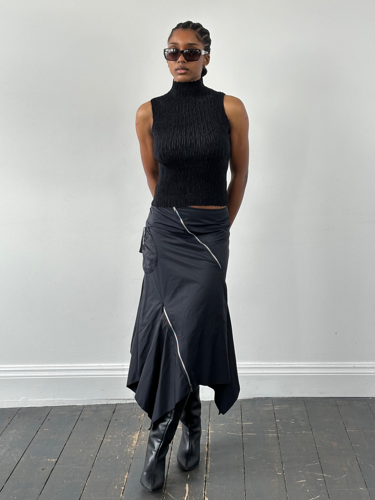 Vintage 1990s Cotton Multi Zip Ruffle Skirt – W28