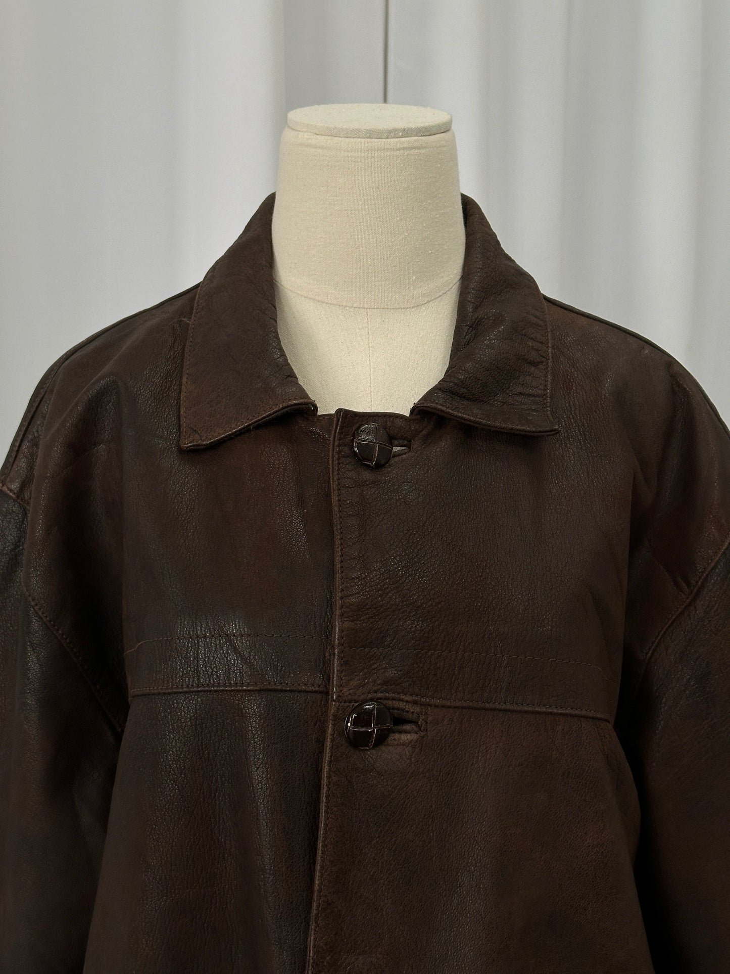 Vintage 1980s Aged Boxy Leather Jacket - XL